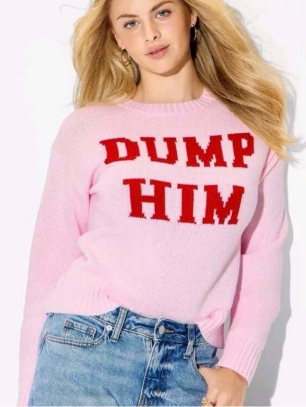 NWT wild fable Pink Crewneck Sweater with Red 'DUMP HIM' Lettering